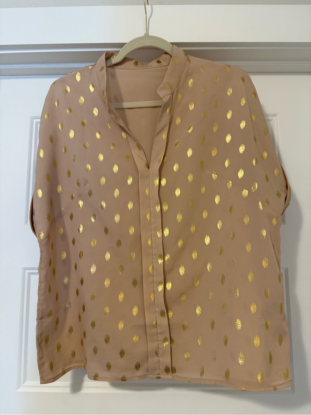 Womens Blouse - Blush Pink with Gold Foil Dots S/M